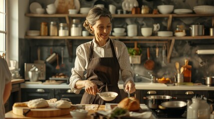 Senior Woman Cooking a Family Meal in a Rustic Kitchen