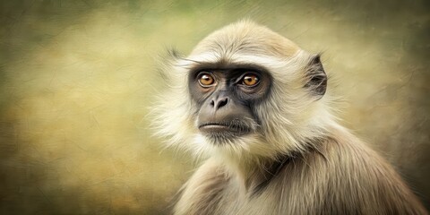 Fototapeta premium Antique stylized of a northern plains gray langur, langur, monkey, wildlife, vintage, detailed, drawing, antique, stylized,nature