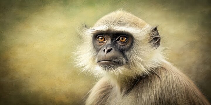 Antique stylized of a northern plains gray langur, langur, monkey, wildlife, vintage, detailed, drawing, antique, stylized,nature