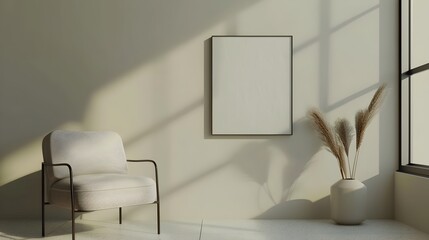 Minimalist Frame Beside Contemporary Chic Chair in 3D Render