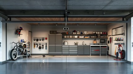 Minimalist Garage with Organized Tools and Clean Interior Design