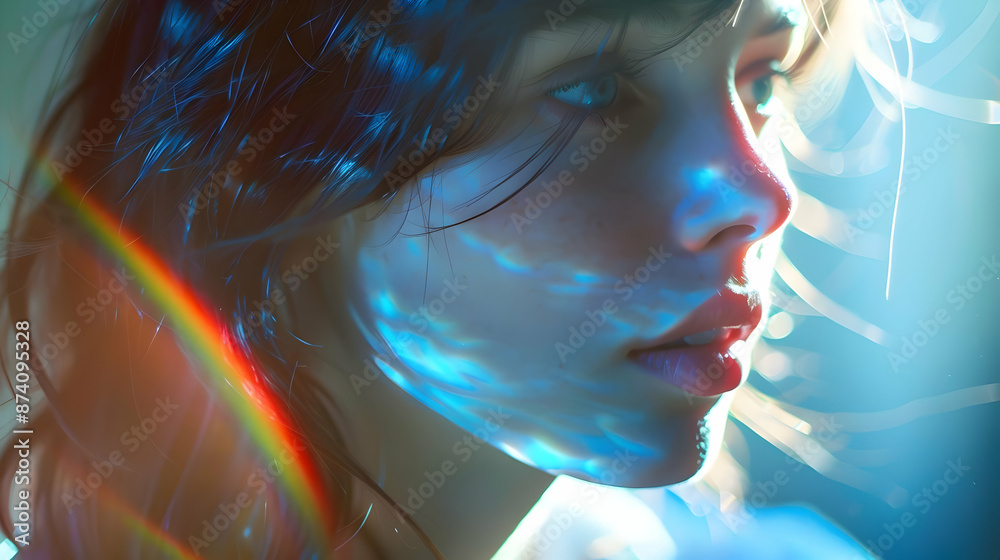 Wall mural Woman with Rainbow Lens Flare Illustration