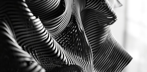 A black and white wave pattern on a black background.