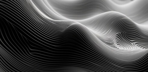 Fototapeta premium A black and white wave pattern on a black background.