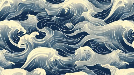 A captivating seamless pattern featuring a marine background adorned with graceful waves
