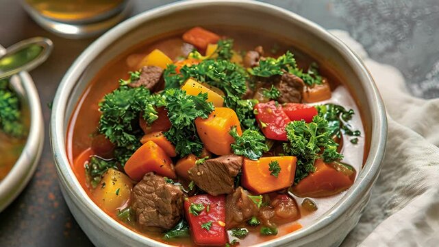 Admire the vibrant colors and flavors of this stew composed of wild and foraged vegetables that bring natures bounty to your plate.