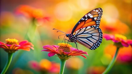 Fototapeta premium Butterfly perched delicately on a vibrant flower, butterfly, insect, flower, nature, wildlife, beauty, colorful, delicate