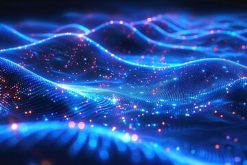 Blue Digital Wave with Glowing Connections and Data Points - AI Technology Abstract Background