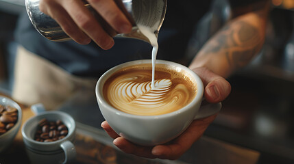 pouring coffee into a cup barist milk