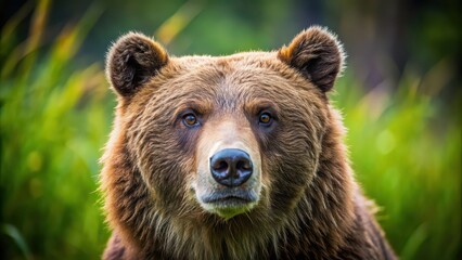 Fototapeta premium A close-up image of a bear in the wild , wildlife, animal, nature, forest, mammal, brown, fur, powerful, wilderness