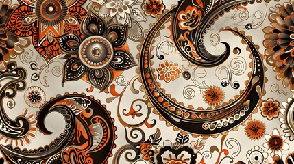 A paisley pattern, showcasing elaborate swirls and floral elements in warm, earthy tones