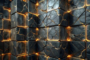 Marble Texture Cubes Glowing Seams Abstract Geometric Background
