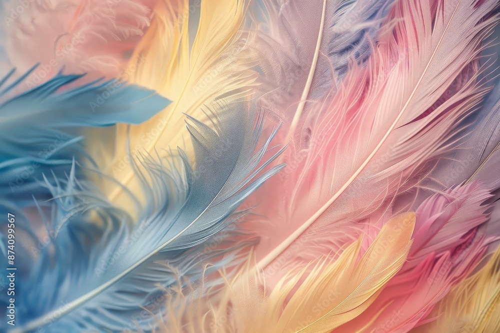 Sticker Capturing the dreamy and gentle texture of pastel feathers in closeup macro photography for a delicate and airy abstract background, perfect for artistic, fashion, and tranquil decorative designs