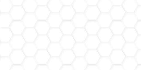 Fototapeta premium Abstract white 3d hexagon creative grid honeycomb structure mosaic pattern background. luxury minimal technology network abstraction tech digital tile vector wall banner surface polygon background.