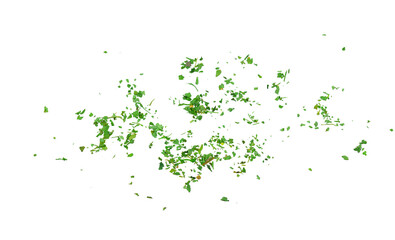 Chopped dry parsley leaves, pile isolated on white background, top view