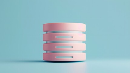 Obraz premium Minimalist pink cylindrical object on a blue background, showcasing modern design and aesthetic simplicity. Ideal for concepts or abstract themes.