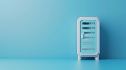 Minimalistic blue refrigerator against a matching blue background, showcasing retro design and clean lines, perfect for modern kitchen inspiration.