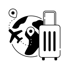 Travel icon. travel, suitcase, globe, airplane, luggage, baggage. Vector icon illustration