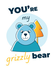 Grizzly bear poster vector illustration