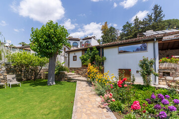 Fototapeta premium Traditional Aegean house garden view in Turkey