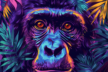 Neon Jungle Gorilla Illustration