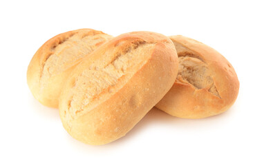 Fresh delicious buns on white background