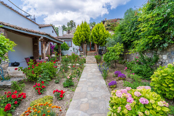 Traditional Aegean house garden view in Turkey