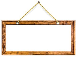 cadre bois de récupération suspendu, fond blanc 