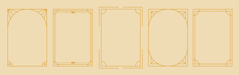 Golden geometric frames with ornament star in art deco style. Minimalistic modern aesthetic linear arch.