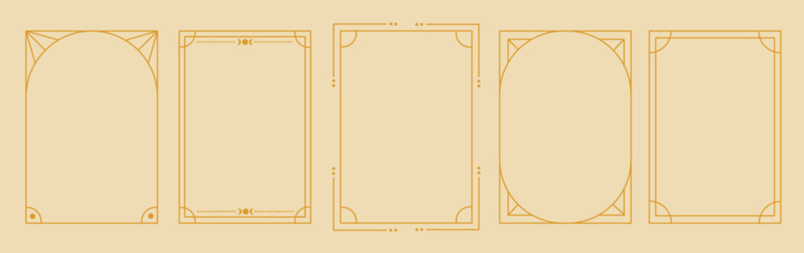 Golden geometric frames with ornament star in art deco style. Minimalistic modern aesthetic linear arch.
