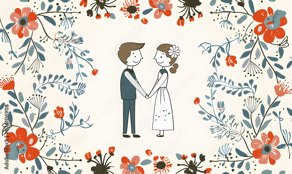 Wall mural wedding card cartoon illustrator