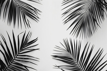 Fototapeta premium Black and white palm leaves on a light background. Minimalism,