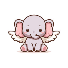 cute elephant with wings cartoon character vector illustration template design