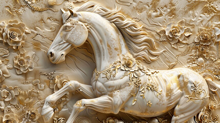 3D relief horse wallpaper with intricate details and elegant design