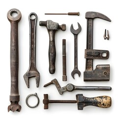 Vintage Tool Set Weathered Metallic Hand Tools Intricate Mechanical Industrial Workshop