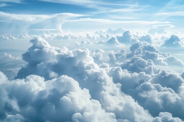 Fluffy Clouds: Aerial View Over White Sky. Atmospheric Wallpaper in Troposphere