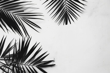Fototapeta premium Black and white palm leaves on a light background. Minimalism,