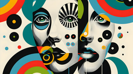 Abstract Illustration of Two Women with Geometric Patterns
