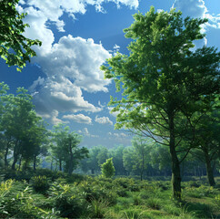 Obraz premium a beautiful forest and blue sky, tropical forest in the morning