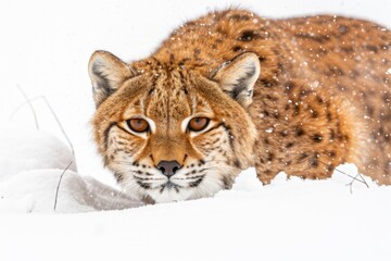 Obraz premium Portrait of a Relaxed Lynx in a Snowy Landscape Creating a Serene and Majestic Wildlife Scene