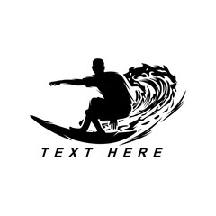surf logo, silhouette of a man surfing vector illustration