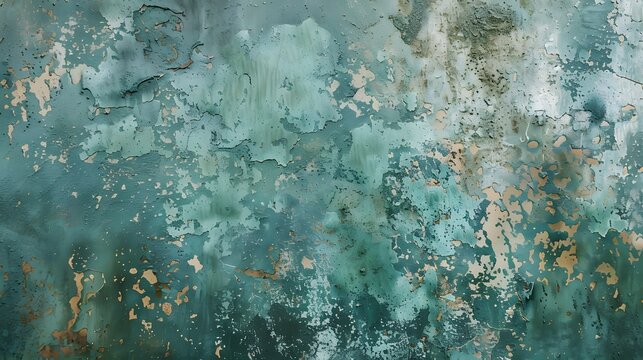 Elegant faux patina effect on a metal surface, highlighting the distressed and oxidized look with green and blue hues