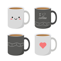 Set of coffee mugs. Mugs in cartoon style. Vector illustration in a flat style. Isolated on a white background.	