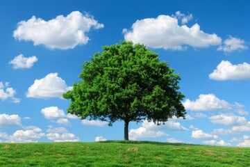 Obraz premium Majestic Tree Under a Bright Blue Sky Creating a Vibrant and Tranquil Landscape