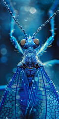Obraz premium Blue Insect: macro photography in blue and yellow