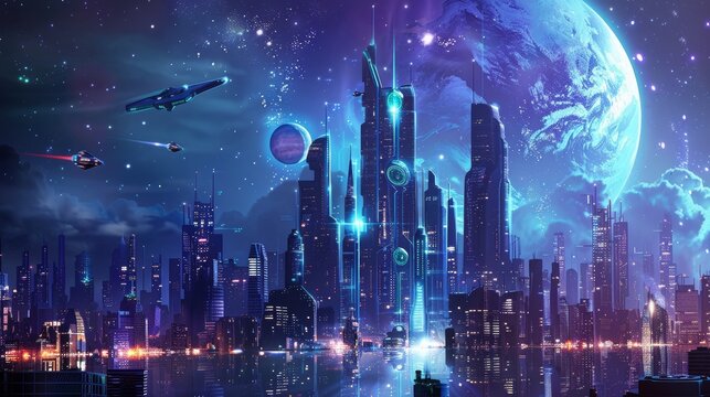 Alien civilisation, digital illustration, futuristic, futuristic-looking