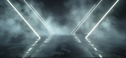 A smoked neon glow envelops a stadium, a studio hallway, a tunnel corridor, and cold concrete to create an alien modern empty futuristic sci fi scene in 3D