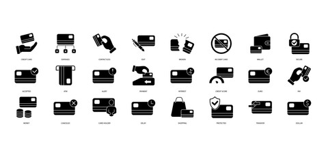 Credit card icons set. Set of editable stroke icons.Set of Credit card