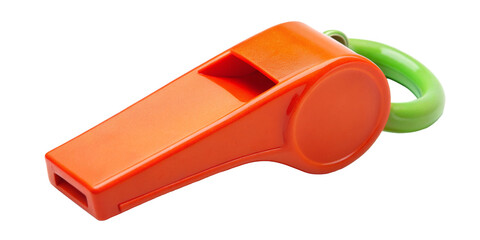 Plastic whistle. Whistle on a white background