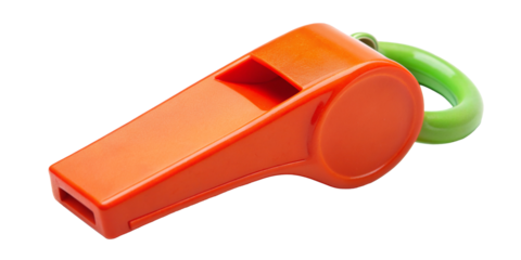 Plastic whistle. Whistle on a white background